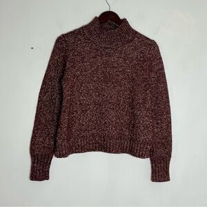 Ann Taylor Size Small Mockneck Maroon Sparkle Heavy Knit Sweater